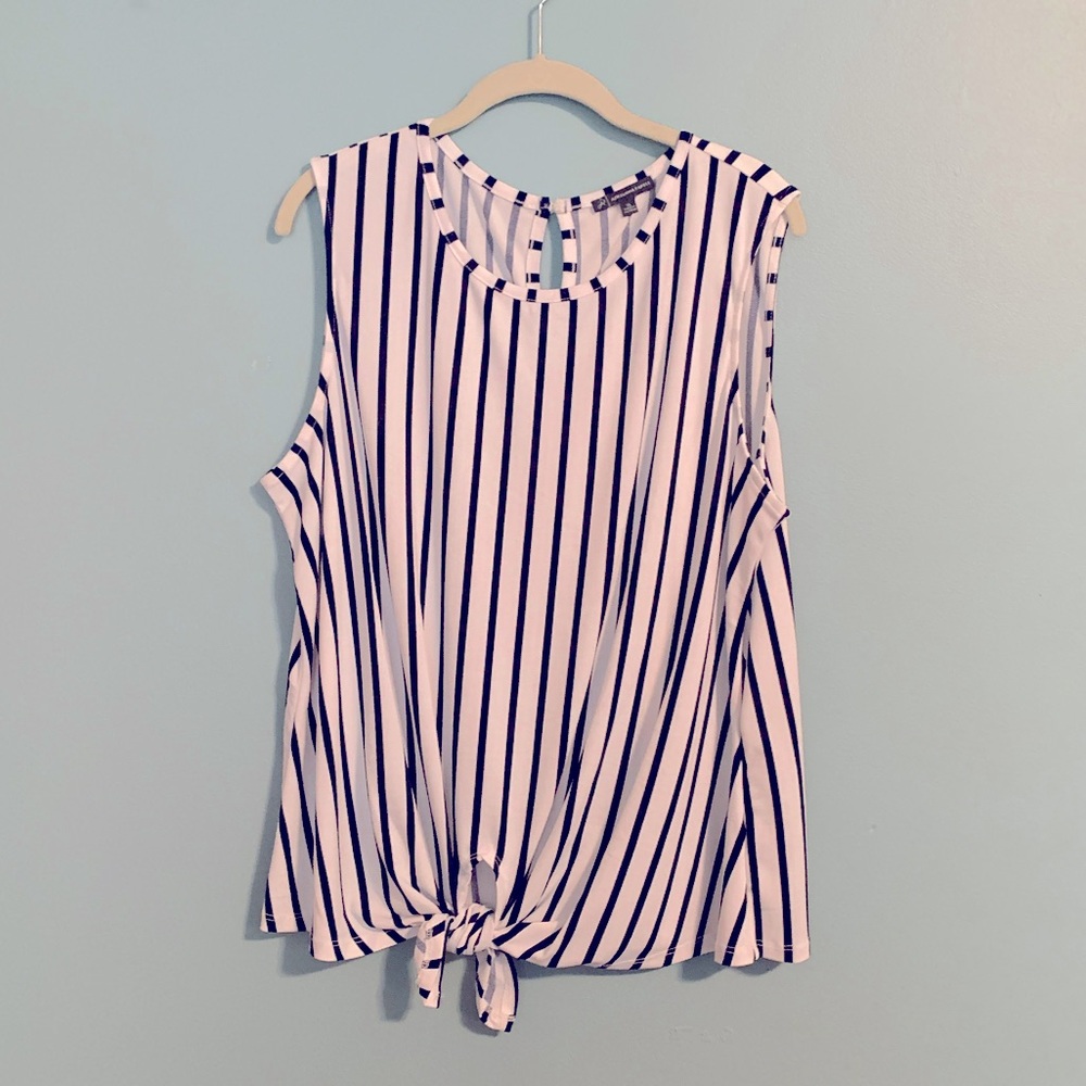 Adrianna Papell sleeveless striped tie bottom top XL